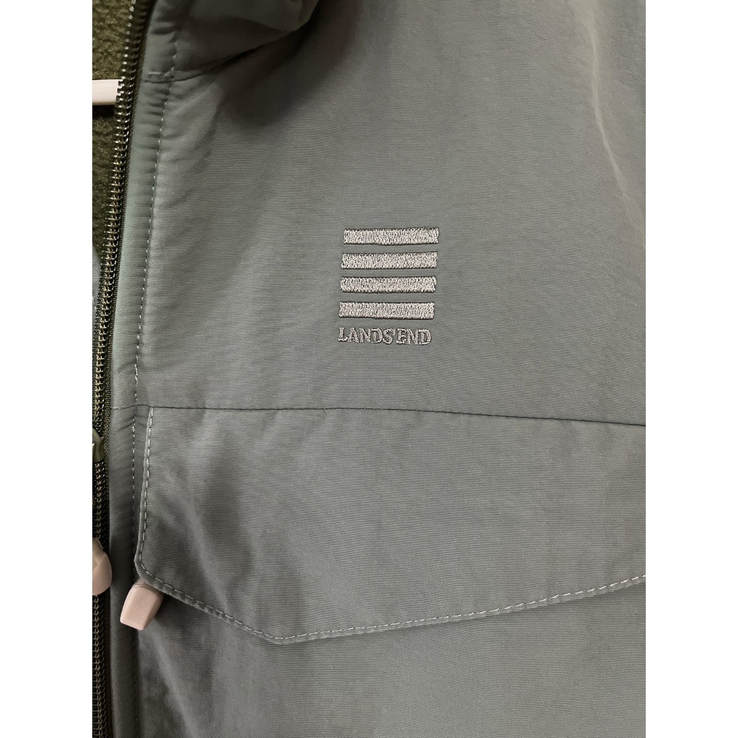 Lands’ End Men’s Medium Green Fleece Jacket with Nylon Shoulder Panels