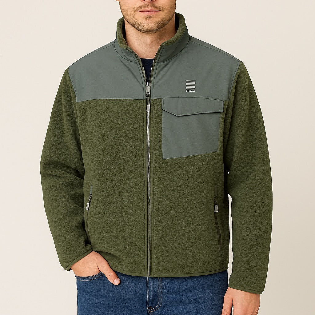 Lands’ End Men’s Medium Green Fleece Jacket with Nylon Shoulder Panels