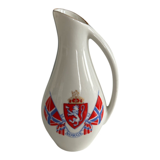 Vintage Erling Krage Norway Ceramic Pitcher – Coat of Arms & Flags