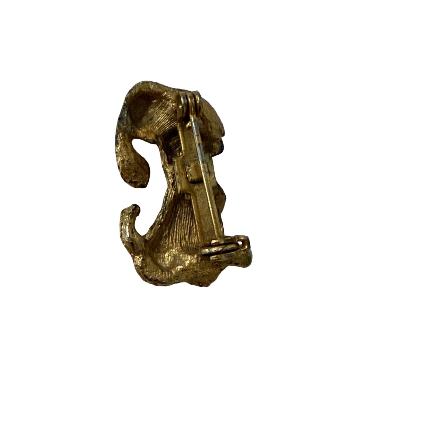 Vintage Gold Tone Sad Puppy Dog Brooch Red Rhinestone Eyes
