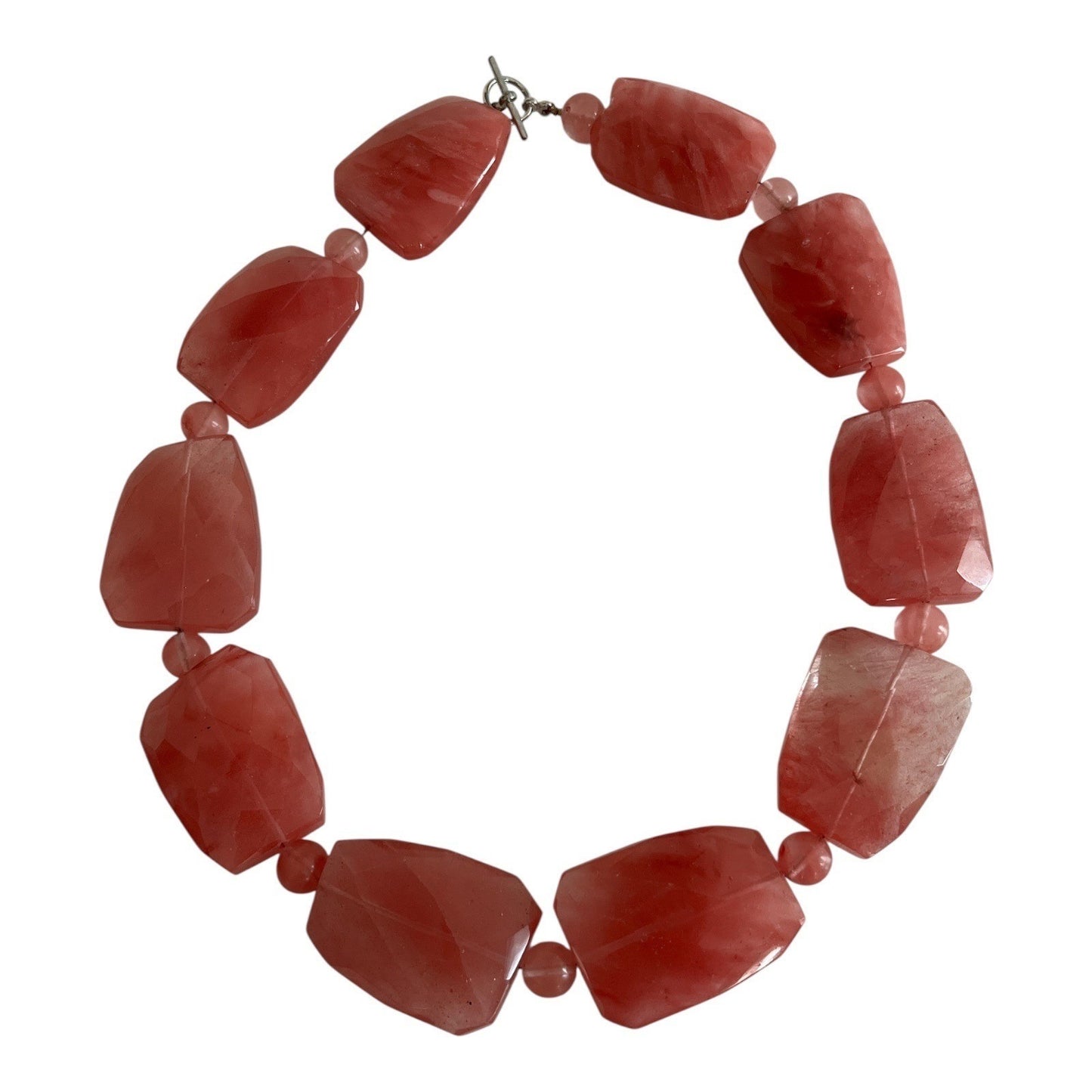 Chunky Pink Gemstone Statement Necklace Faceted Stone Slabs Toggle Clasp 18"
