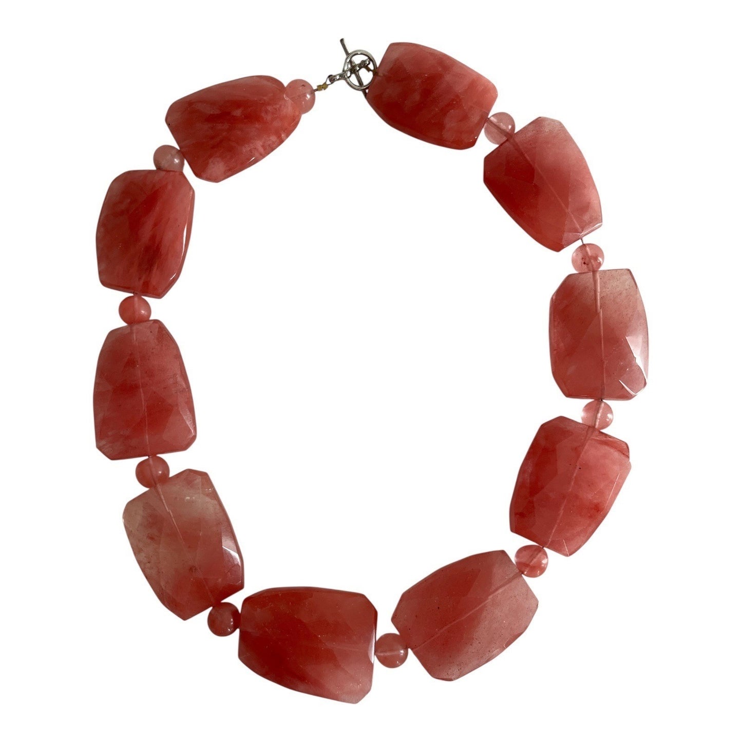 Chunky Pink Gemstone Statement Necklace Faceted Stone Slabs Toggle Clasp 18"