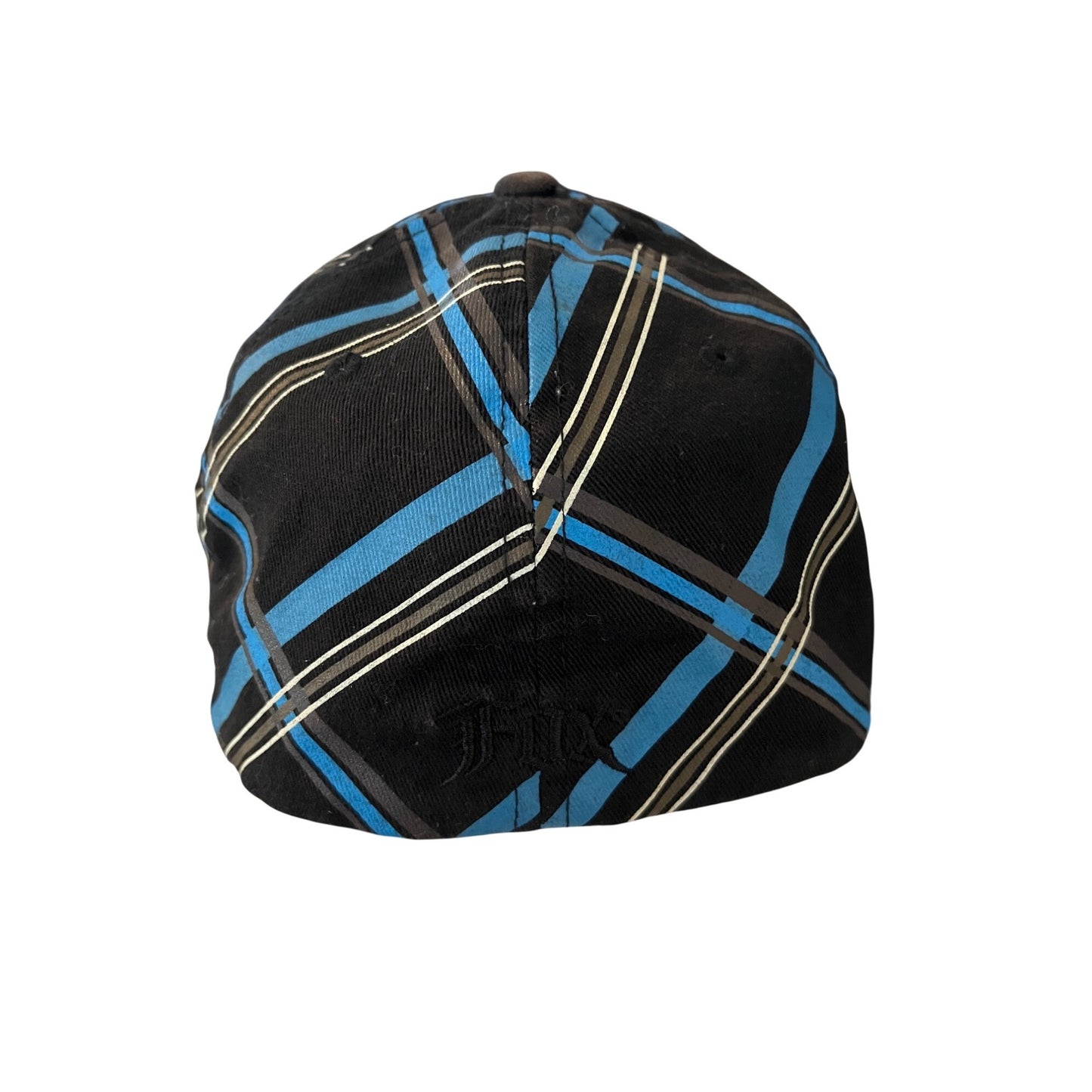 Fox Racing Flexfit Hat Black Blue Plaid Fitted Cap Adult Size L XL
