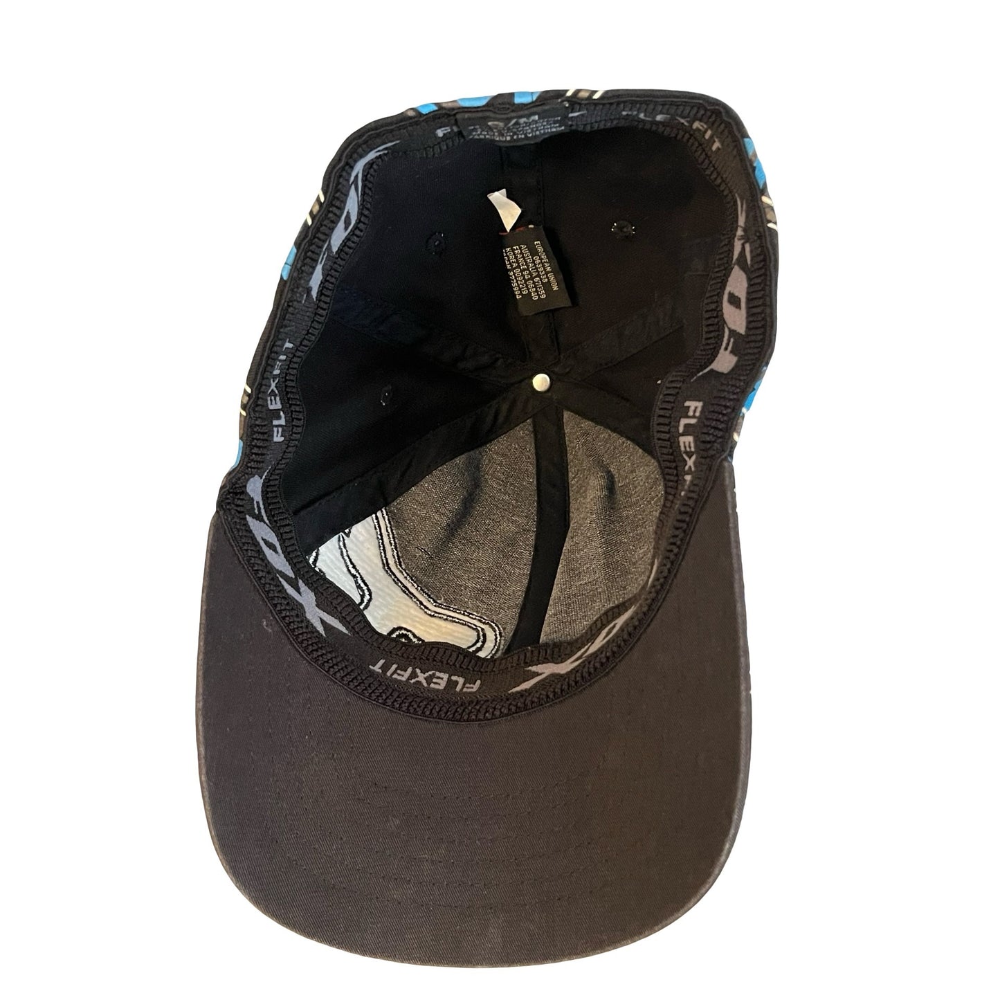 Fox Racing Flexfit Hat Black Blue Plaid Fitted Cap Adult Size L XL