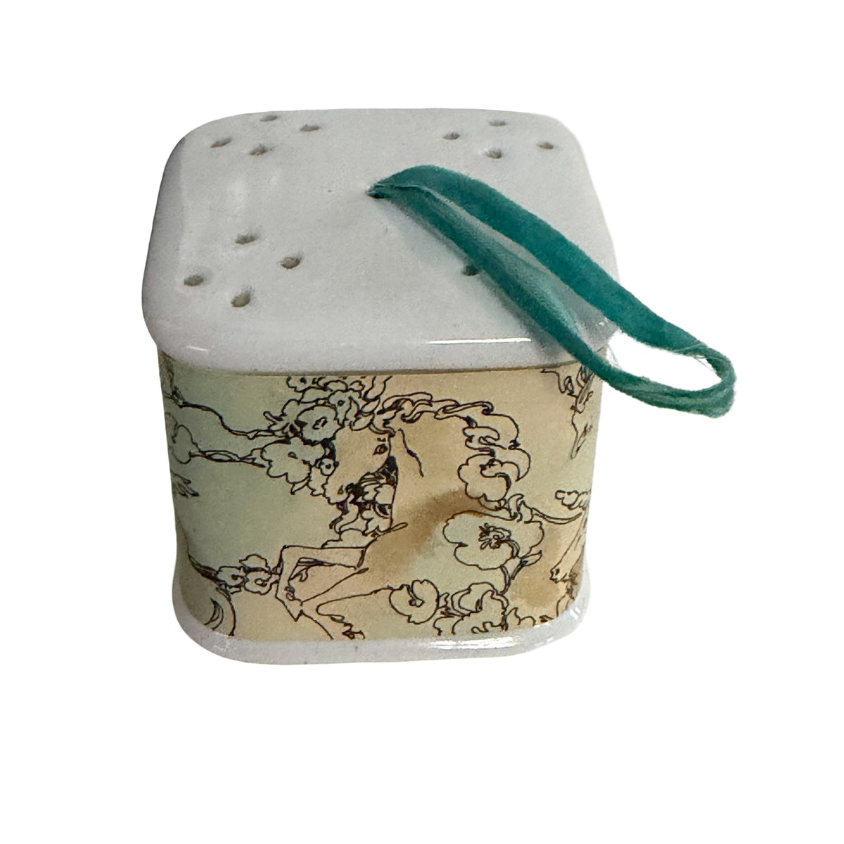 Vintage Taiwan R.O.C. Ceramic Potpourri Holder Art Nouveau Woman Floral Sachet