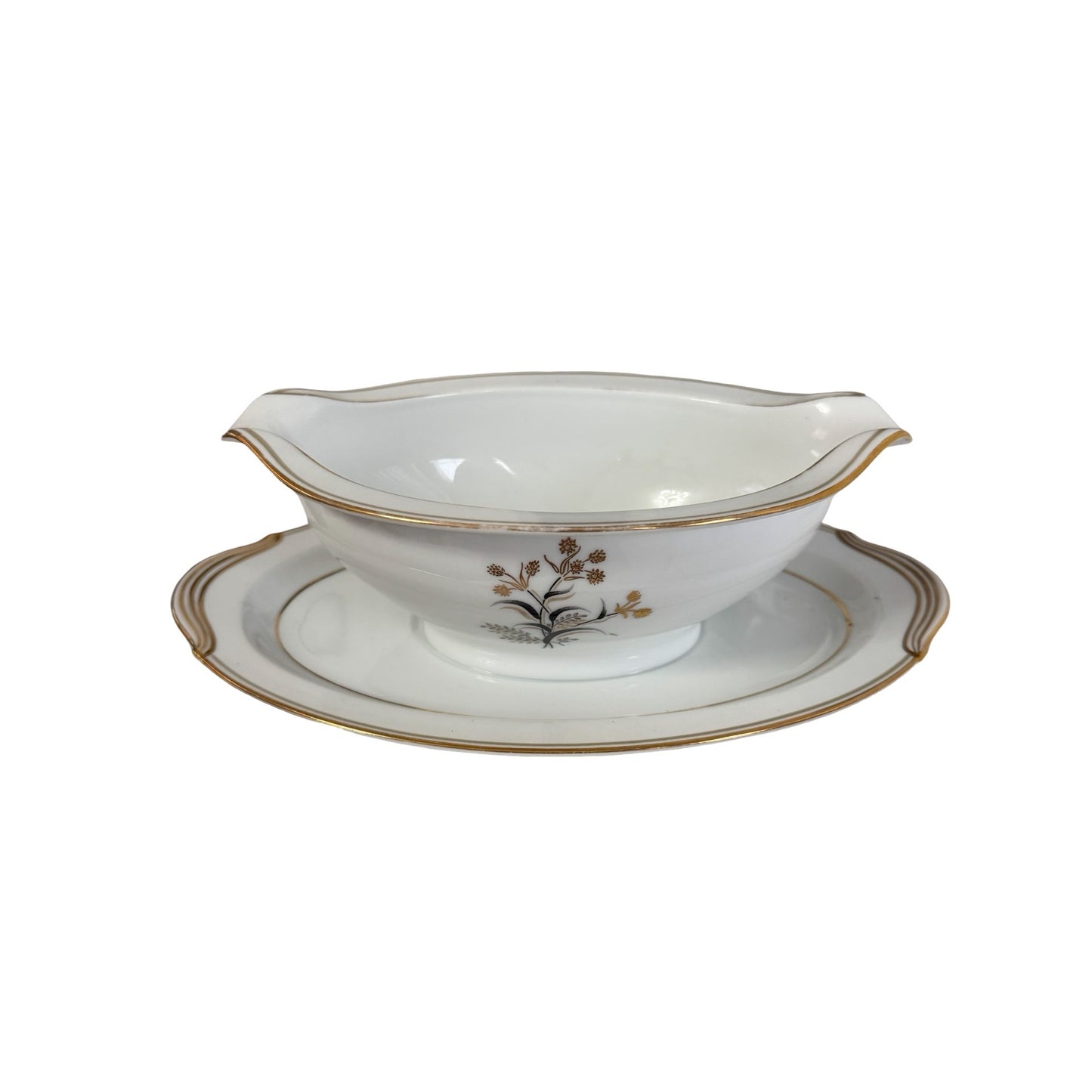 Vintage Noritake Winton 5521 Gravy Boat Underplate Gold Floral Japan Serving Set