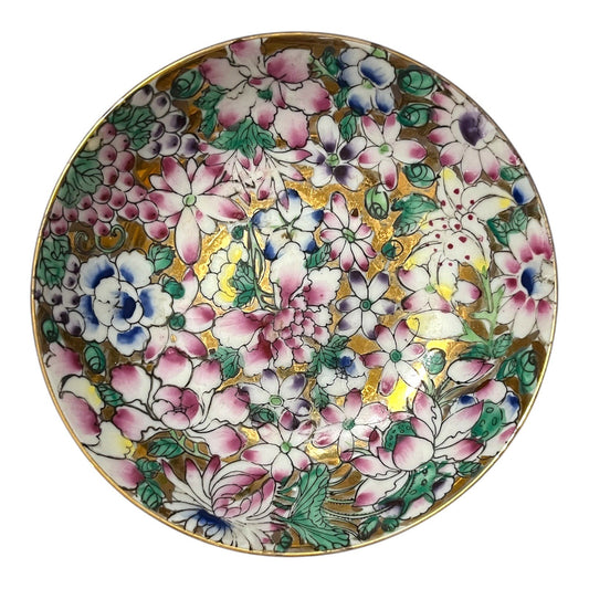 VTG ACF Hong Kong Famille Rose Style Floral Bowl Hand Painted Porcelain Gold Enamel 5.5"