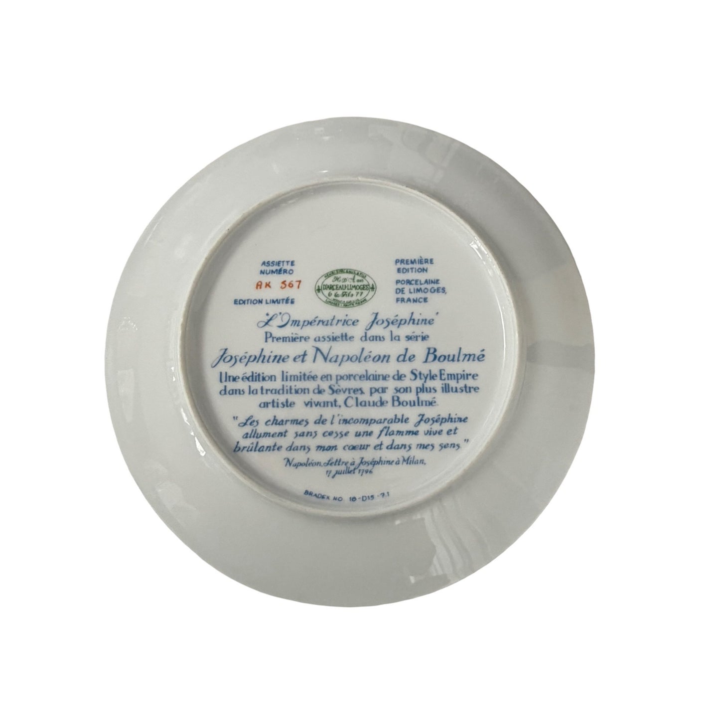 L'Impératrice Joséphine Limoges France Collector Plate Claude Boulmé Napoleon Series