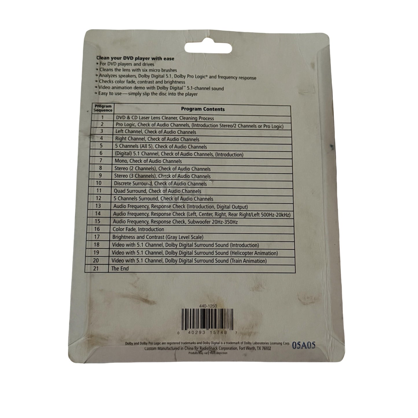 RadioShack DVD Laser Lens Cleaner System Diagnostic Disc 44-1250 Sealed Vintage