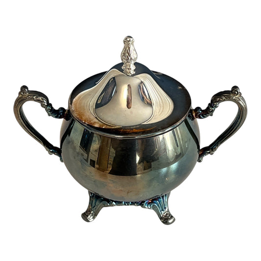 Vintage Oneida USA Silverplate Sugar Bowl with Lid – Double Handles – Footed – Mid-Century