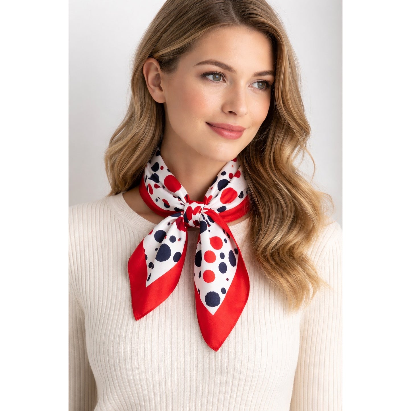 Vintage Italian Polka Dot Scarf Red White Navy Made in Italy