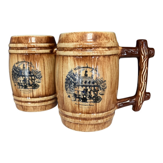 Pair of Vintage Williamsburg VA Barrel Mugs – The Governor's Palace Souvenir, Made in USA