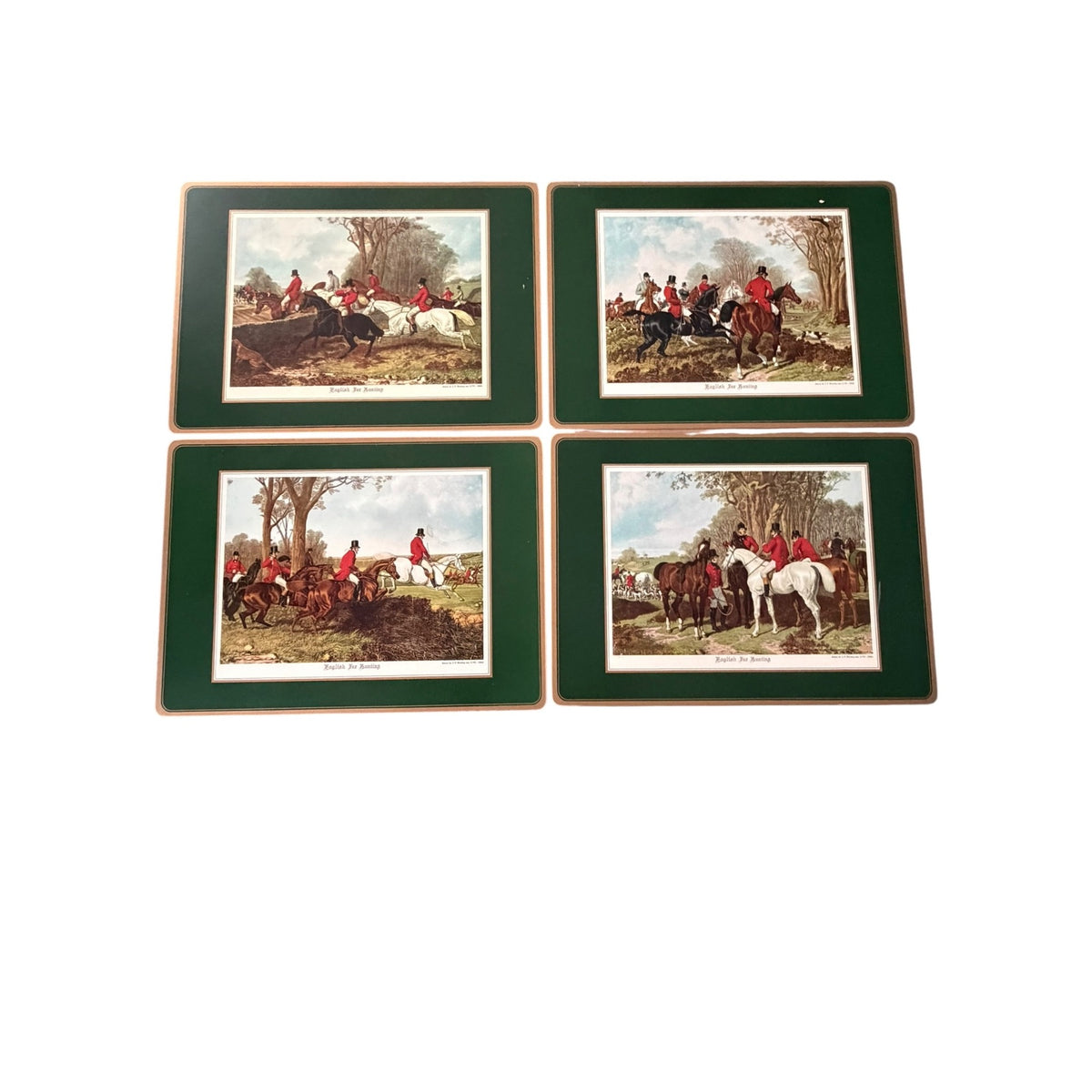 Vintage Pimpernel English Fox Hunting Placemats Set of 4 Hunting Green 18x13