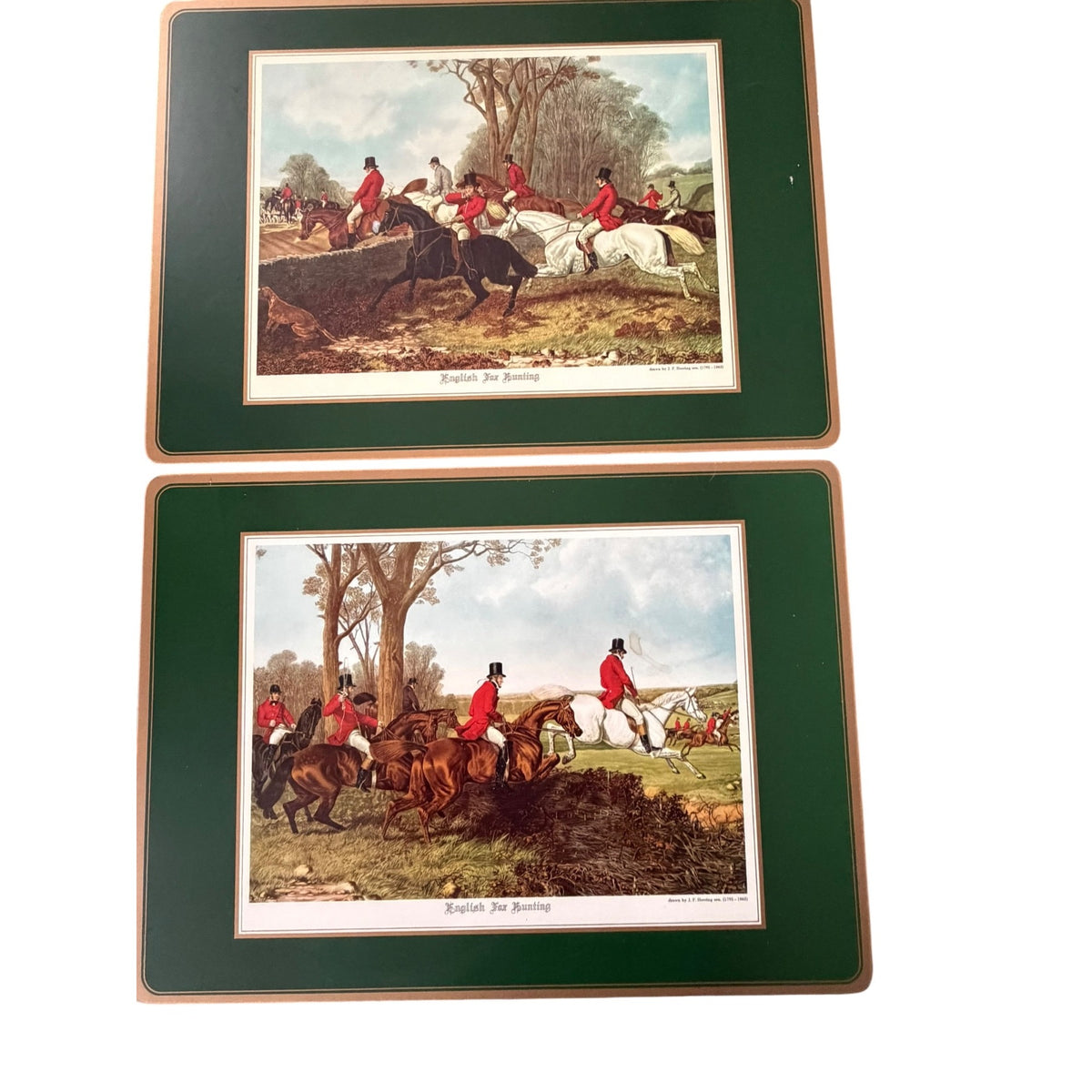 Vintage Pimpernel English Fox Hunting Placemats Set of 4 Hunting Green 18x13