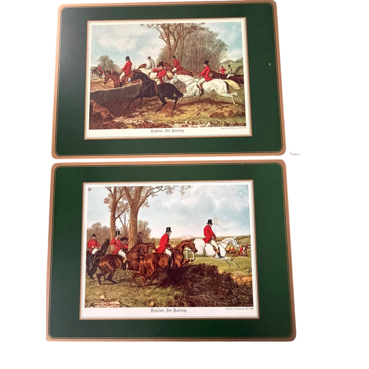 Vintage Pimpernel English Fox Hunting Placemats Set of 4 Hunting Green 18x13