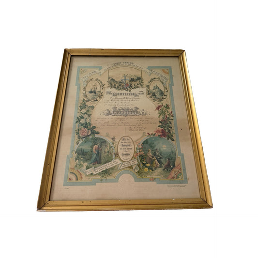 Antique 1906 Framed Marriage Certificate Hessville Sandusky County Ohio Ernst Kaufmann