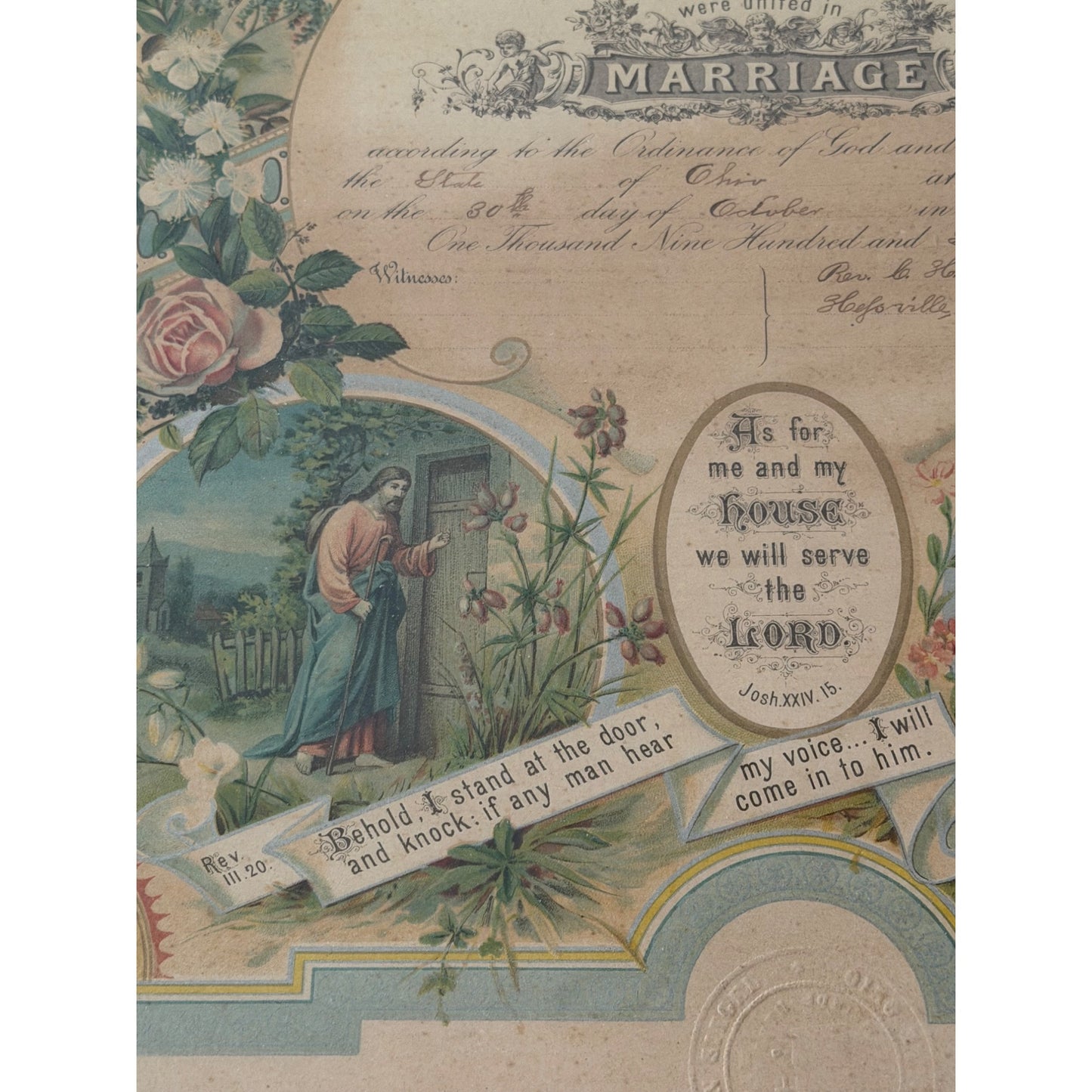 Antique 1906 Framed Marriage Certificate Hessville Sandusky County Ohio Ernst Kaufmann