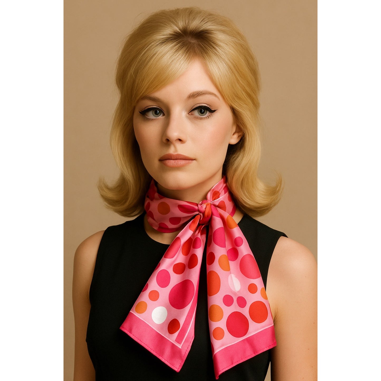 Vintage Pink Polka Dot Scarf Y2K Retro Mod 60s Style Long Neck Wrap 58”