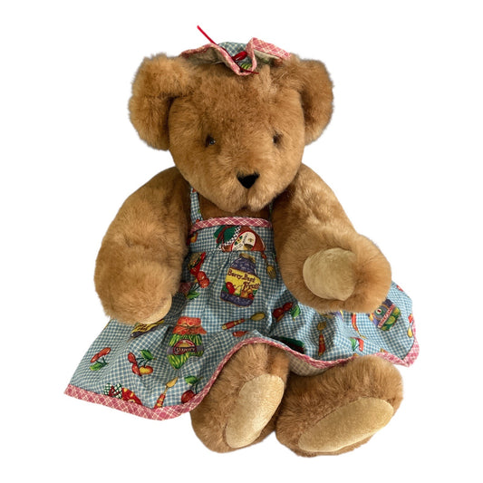 1994 Vermont Teddy Bear Company 17” Jointed Teddy in Apron & Bonnet