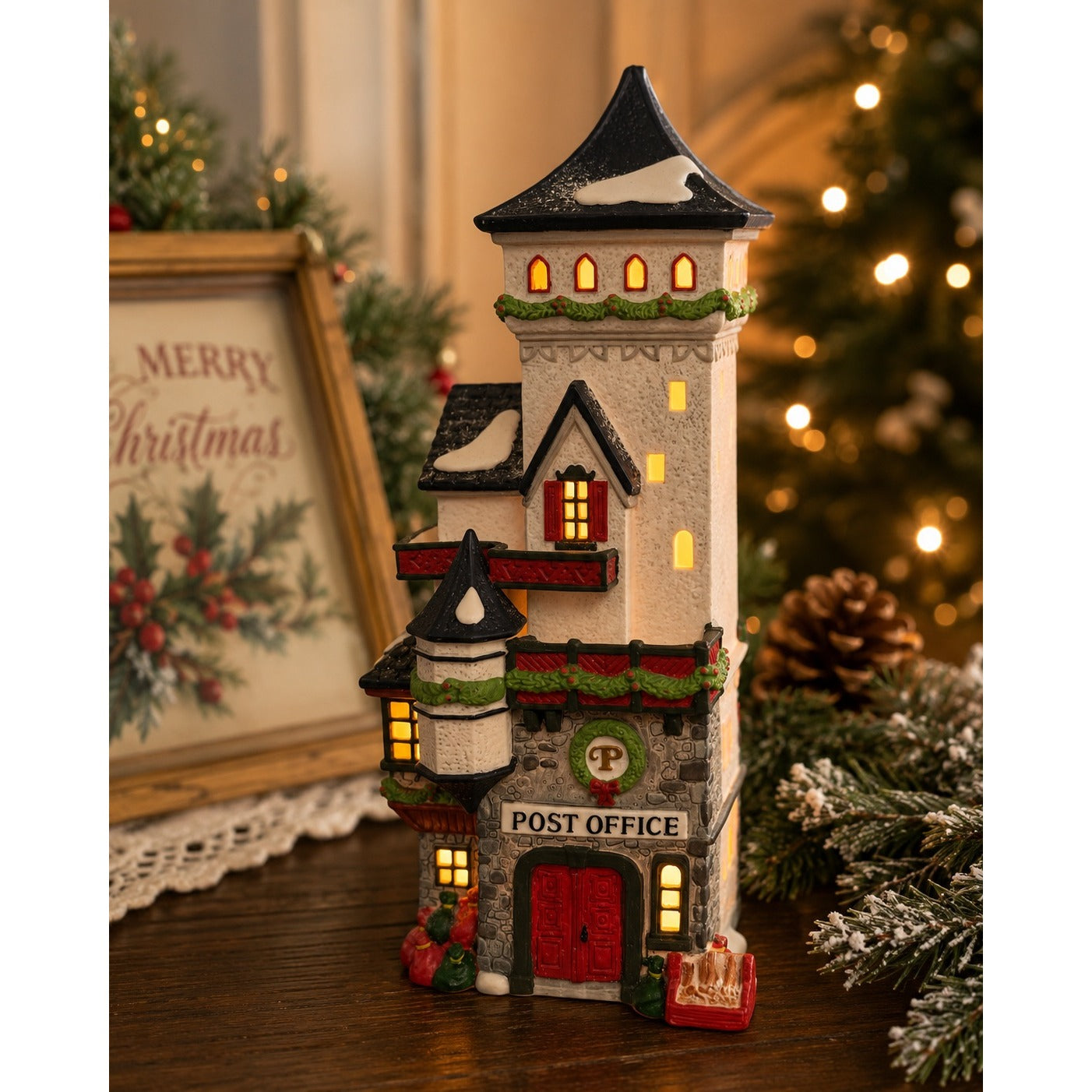 Department 56 North Pole Series Post Office Lighted Christmas Village Building 1992