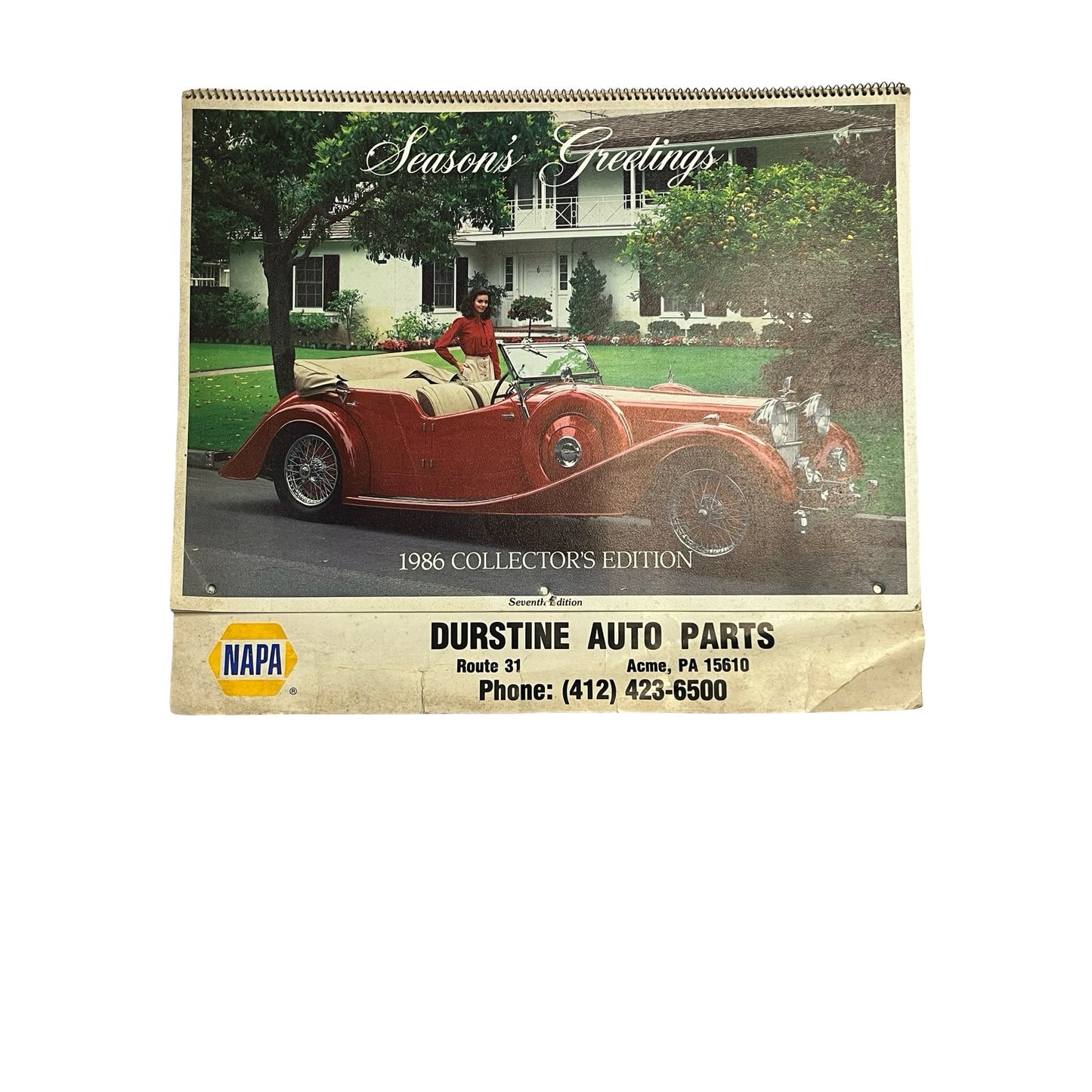 Vintage 1986 NAPA Auto Parts Calendar Classic Cars Collector Edition Durstine Advertising