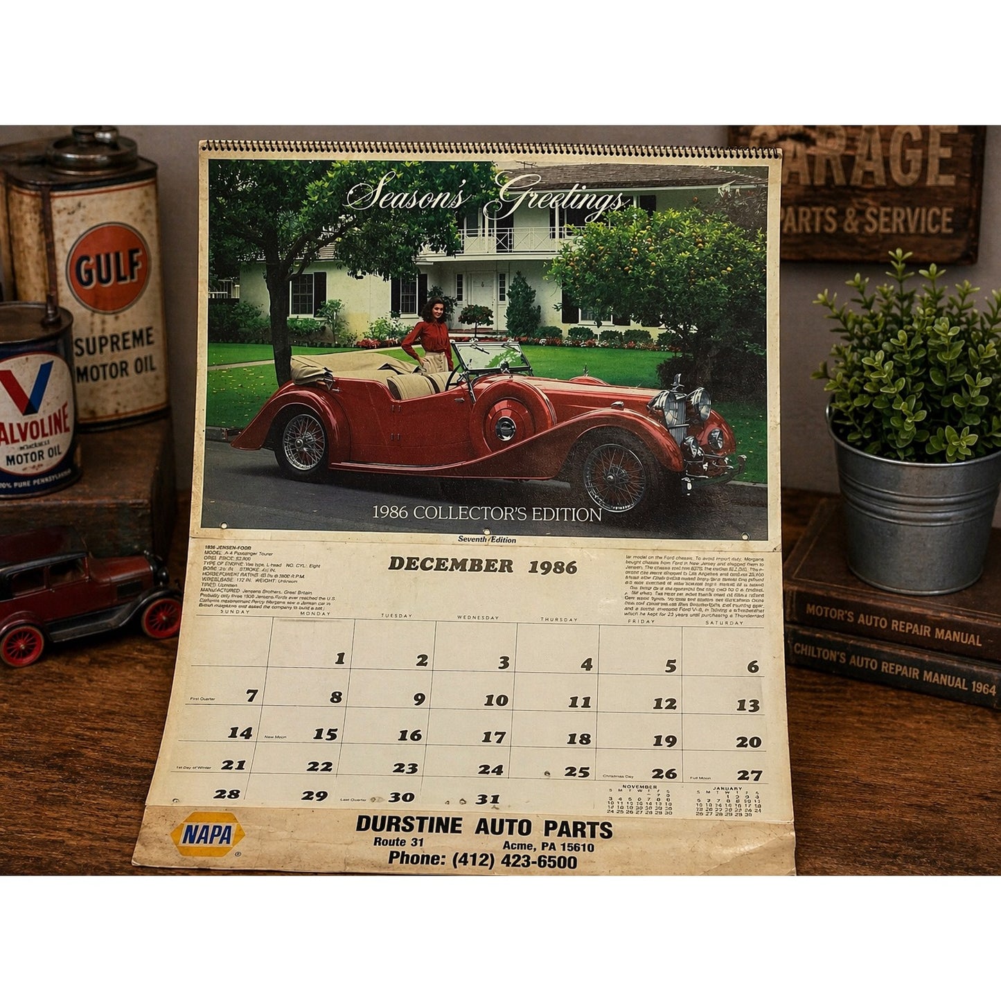 Vintage 1986 NAPA Auto Parts Calendar Classic Cars Collector Edition Durstine Advertising