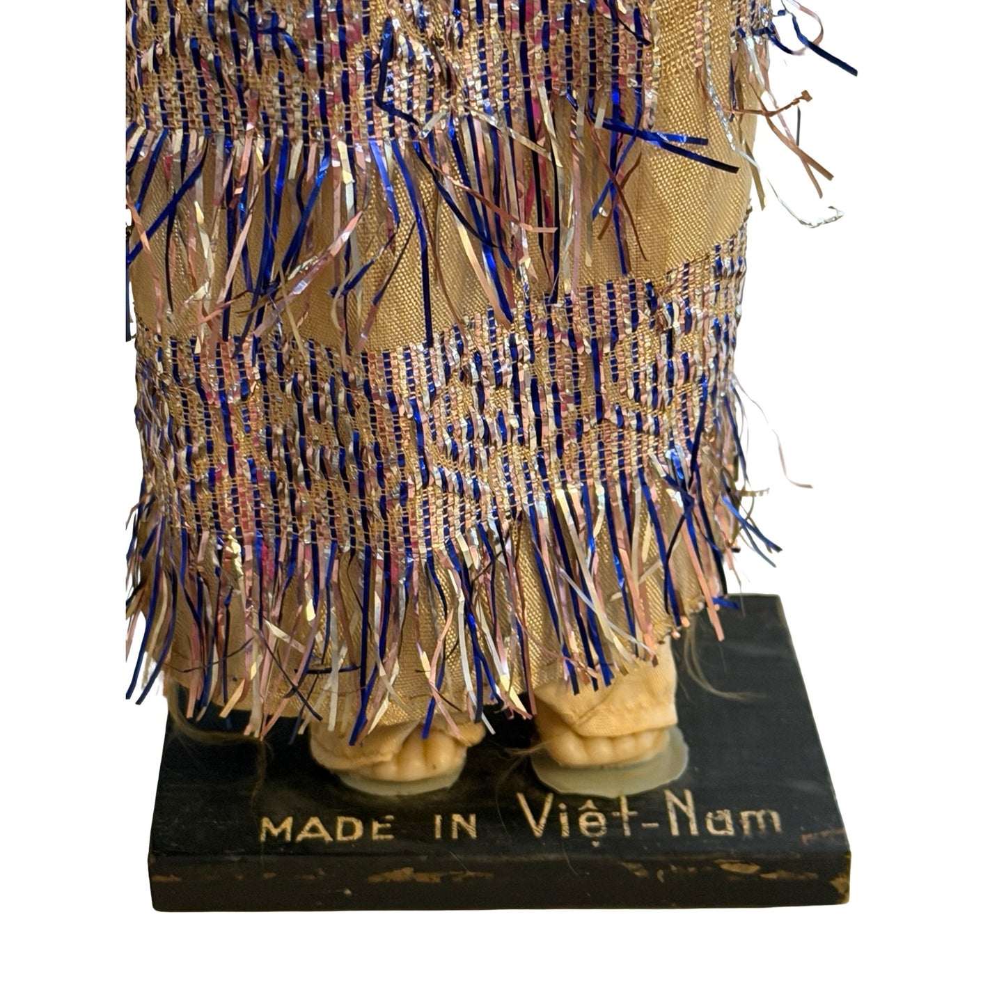 Vintage Vietnamese Woman Doll Handmade Ethnic Figurine Fringe Dress Made in Vietnam 16 In