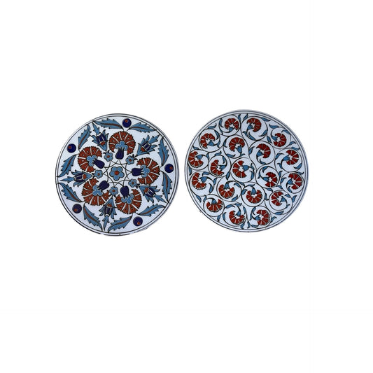 Vintage Hand Painted Ceramic Trivet Set Floral Blue Red Tile Hot Plate 6”