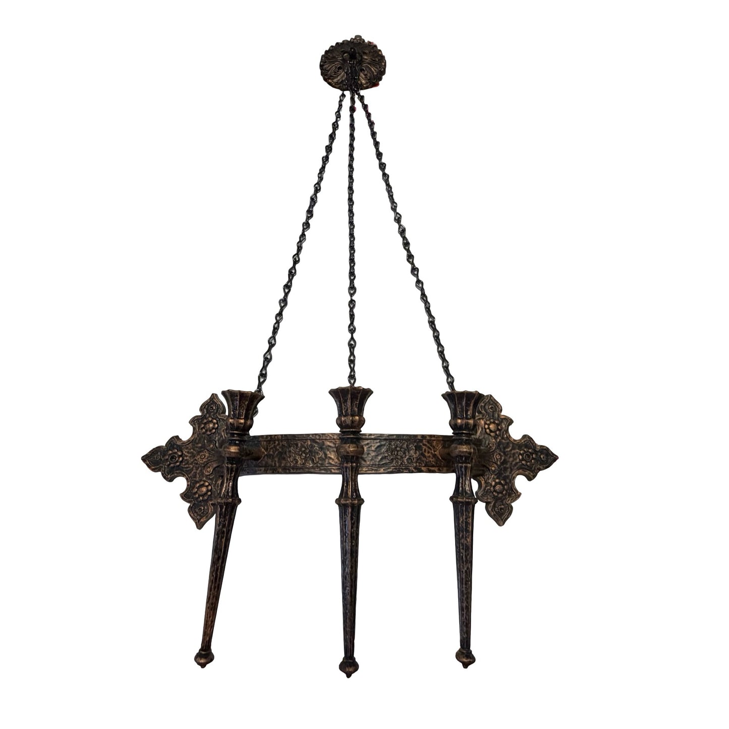 Vintage Coppercraft Guild Hanging Triple Candle Holder Gothic Medieval Wall Sconce 19x34