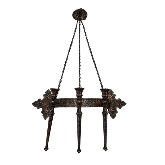 Vintage Coppercraft Guild Hanging Triple Candle Holder Gothic Medieval Wall Sconce 19x34