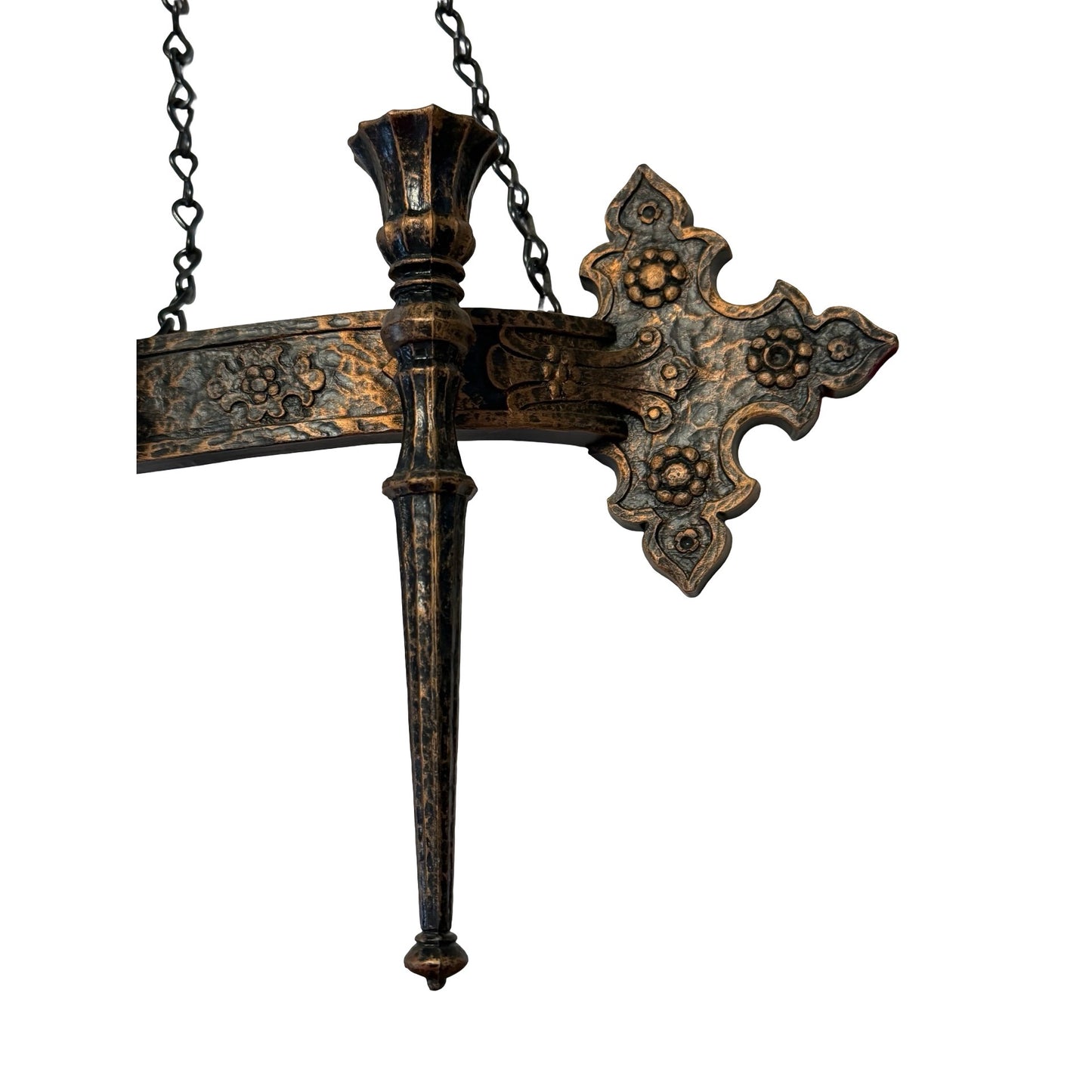 Vintage Coppercraft Guild Hanging Triple Candle Holder Gothic Medieval Wall Sconce 19x34