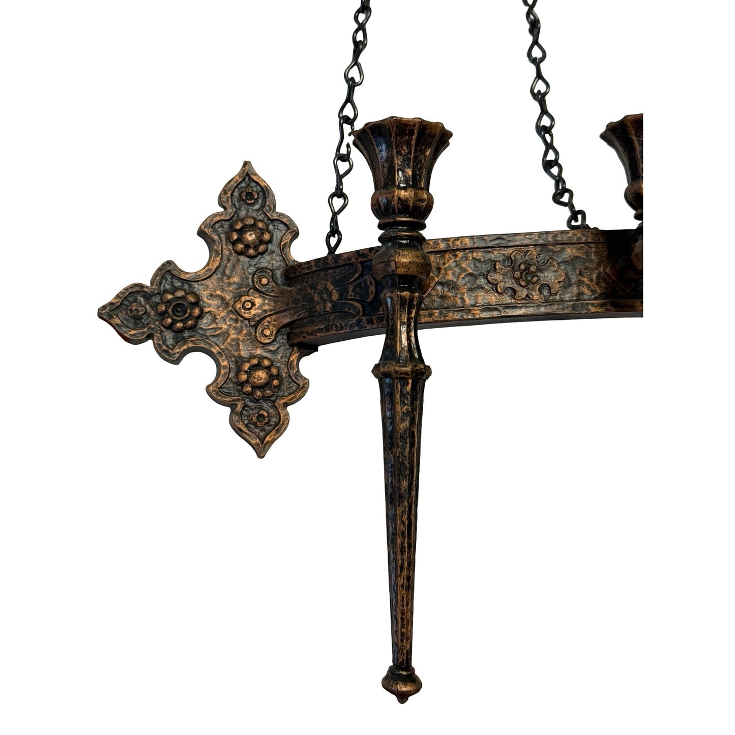 Vintage Coppercraft Guild Hanging Triple Candle Holder Gothic Medieval Wall Sconce 19x34