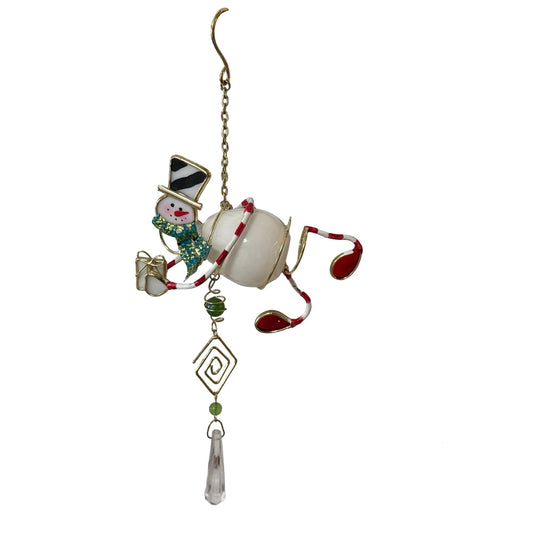 Vintage Stained Glass Snowman Ornament Suncatcher Hanging Christmas Decoration 16 Inch