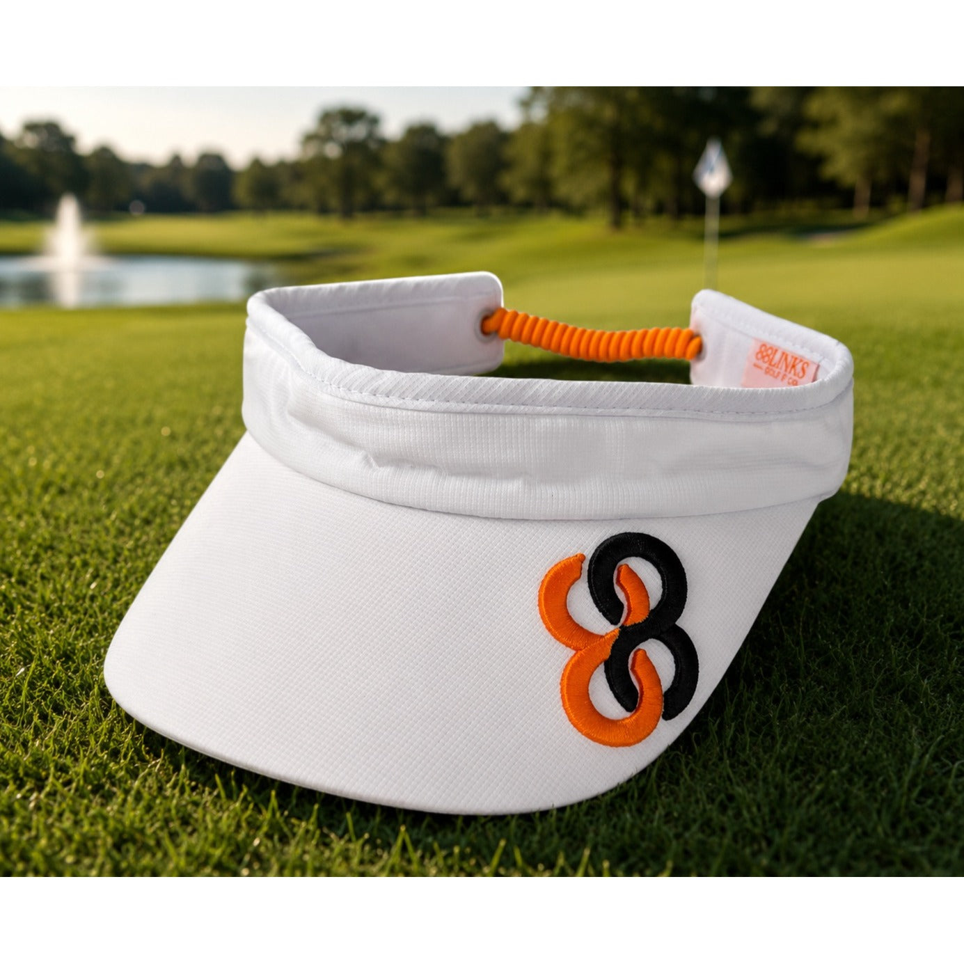 88 Links Golf Co White Adjustable Performance Visor Orange Black Logo