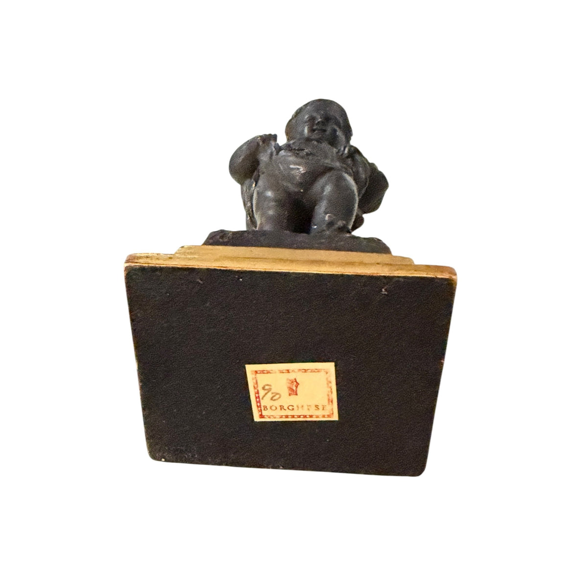 Vintage Borghese Bronze Finish Girl Gathering Flowers Chalkware Statue 8"