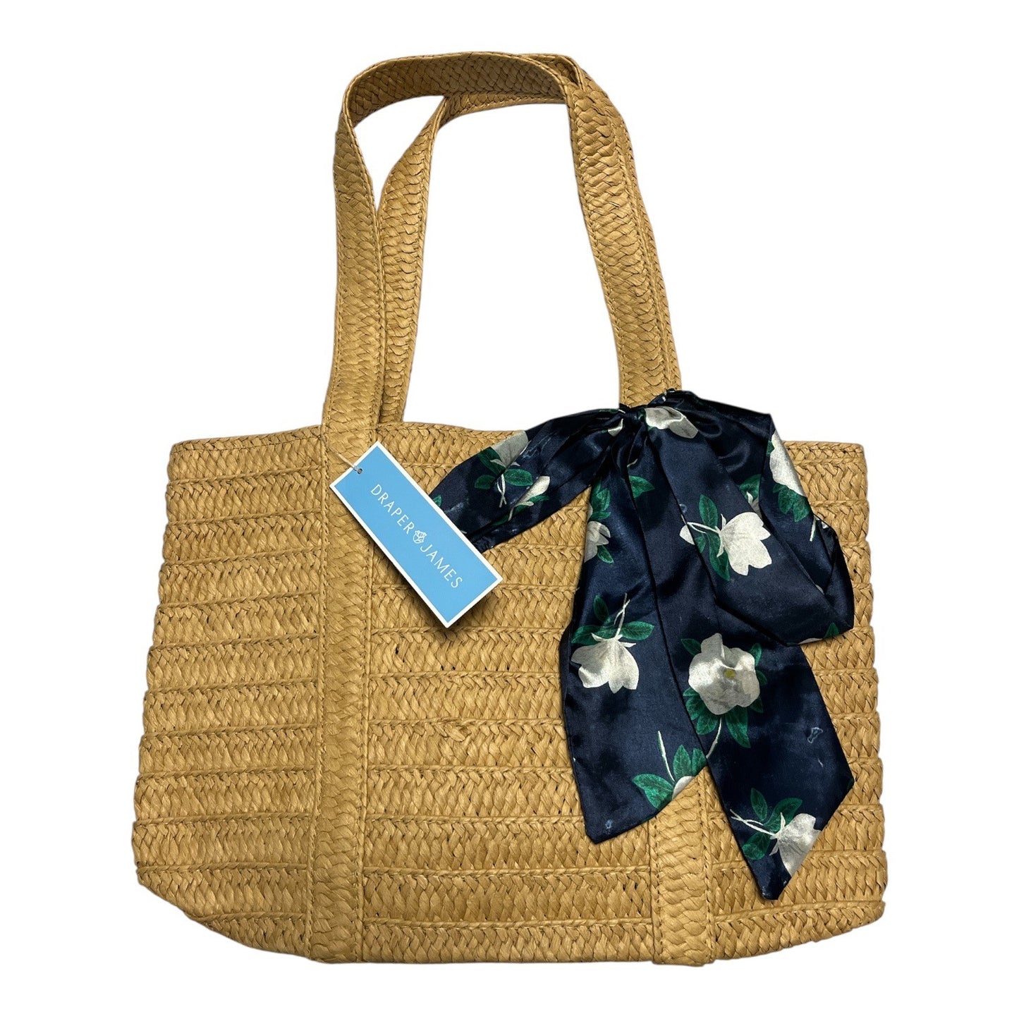 Draper James Woven Straw Tote Bag Magnolia Scarf Large Summer Beach Handbag