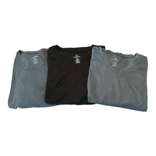 Real Essentials Men’s 5X & 5XT Performance V-Neck T-Shirts – Set of 3 – 100% Polyester – Black & Slate Blue – Oversized Fit