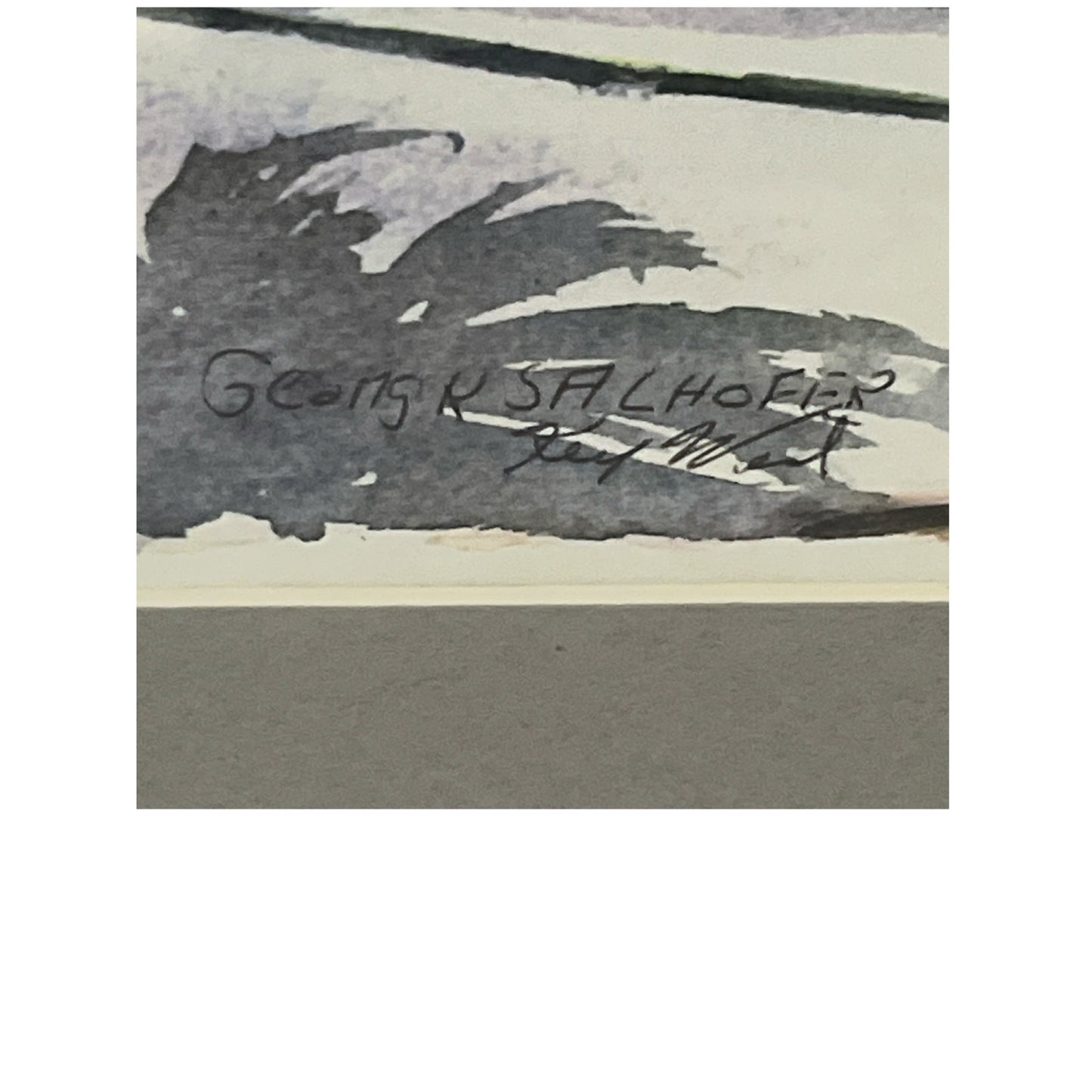 George K. Salhofer Signed Print – Cathedral with Palm Trees – Framed