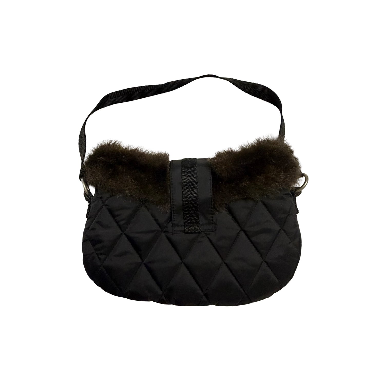 Bath & Body Works Black Quilted Faux Fur Shoulder Bag Purse 11x7