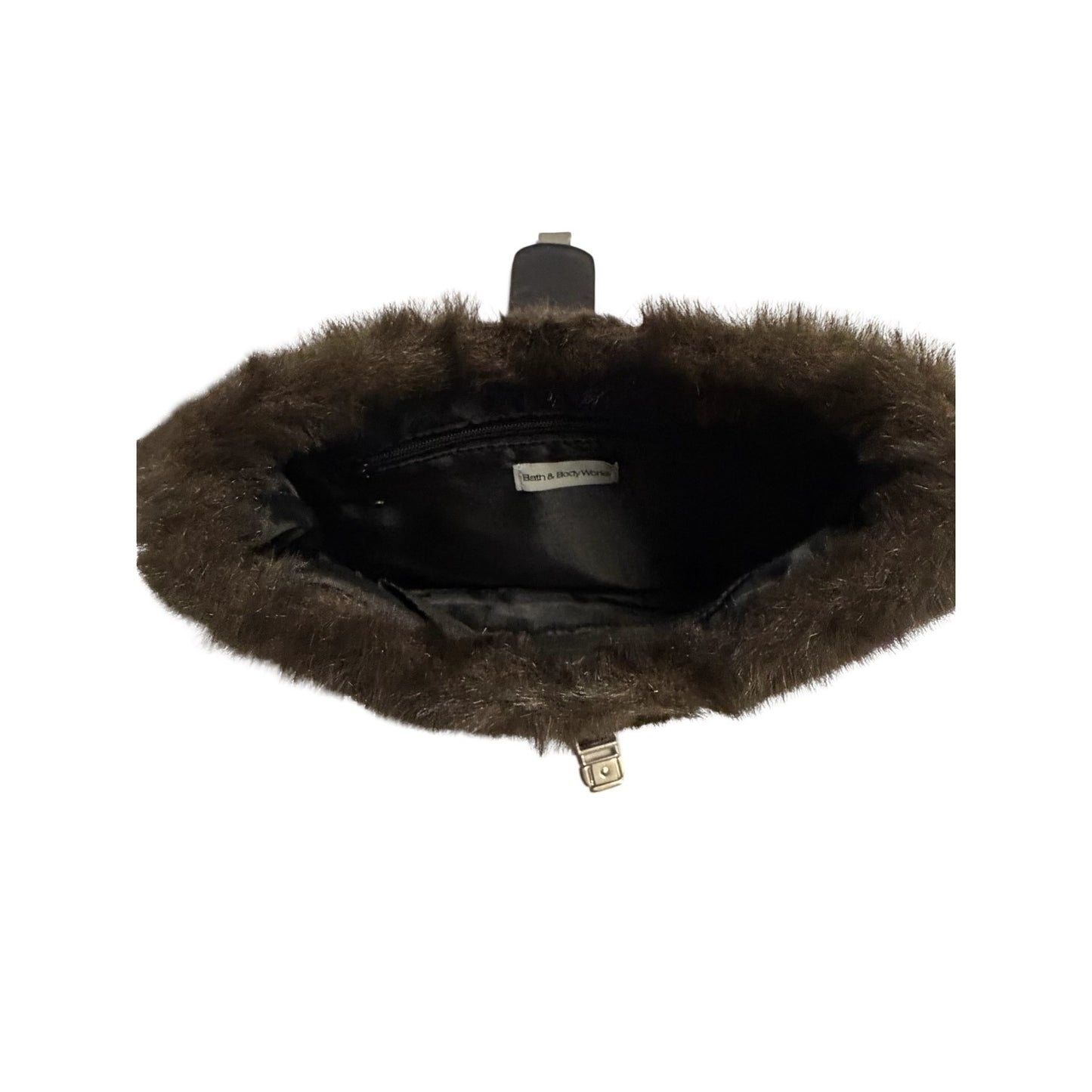 Bath & Body Works Black Quilted Faux Fur Shoulder Bag Purse 11x7