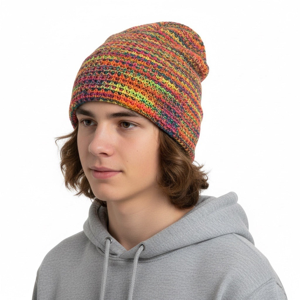 Forbuite Multicolor Knit Slouch Beanie Hat Unisex Soft Stretchy