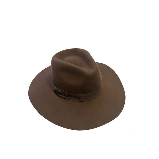 WYETH Brown Wool Wide Brim Fedora Hat O/S Western Rancher Style