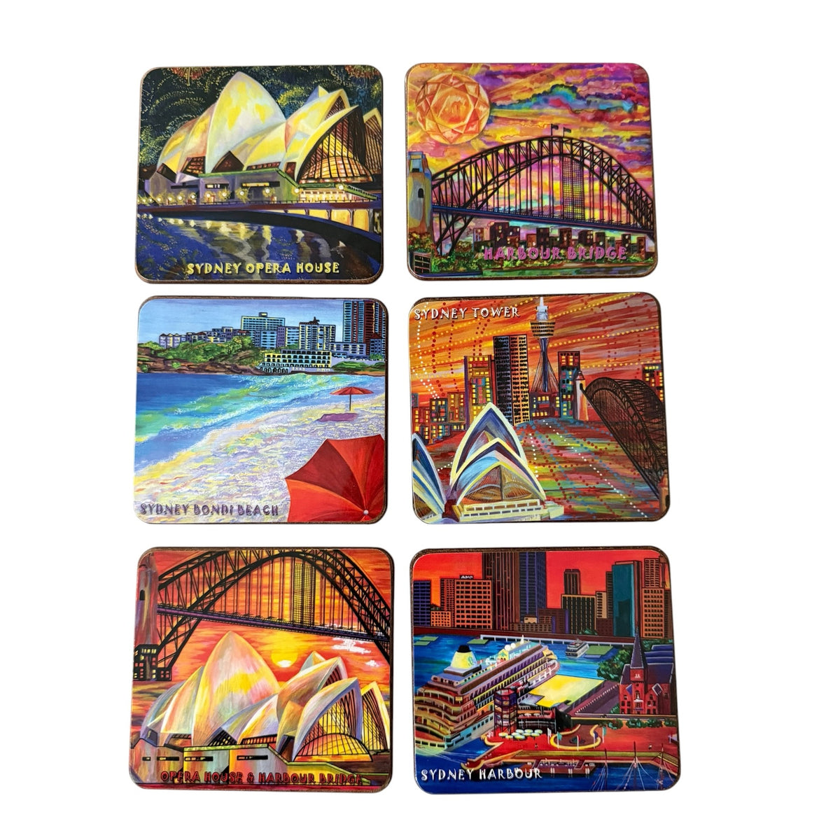Australian Made Sydney Landmarks Souvenir Coasters Set of 6 Cork Backed