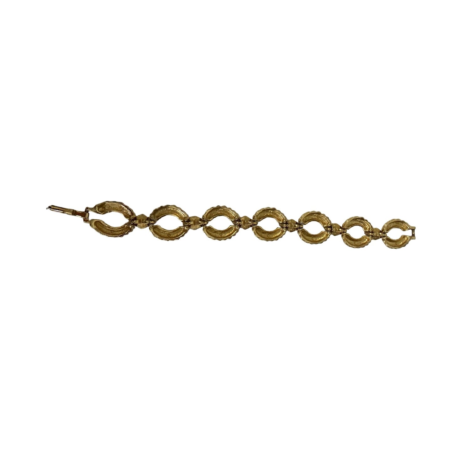 Vintage Gold Tone Rhinestone Link Bracelet 7” Twisted Rope Oval Chain Jewelry