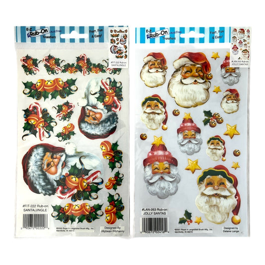 Set of 2 Vintage E-Z Rub-On Transfers – Jolly Santa Designs – 2000s Roylco Crafts