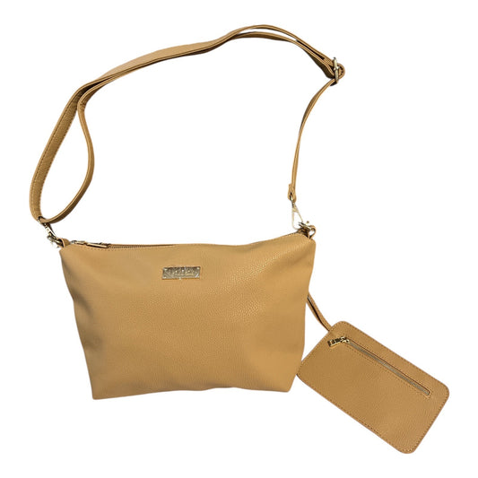 Bebe Tan Crossbody Bag with Zip Pouch | Faux Leather Gold Hardware | 8x12x4" Bag + 7x4.5" Pouch