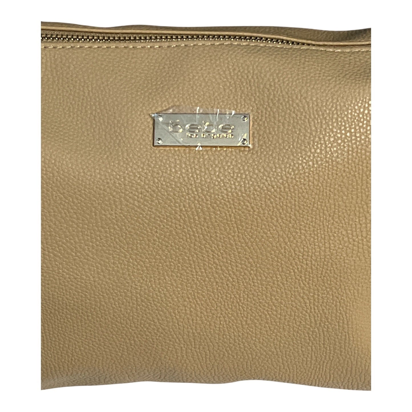 Bebe Tan Crossbody Bag with Zip Pouch | Faux Leather Gold Hardware | 8x12x4" Bag + 7x4.5" Pouch