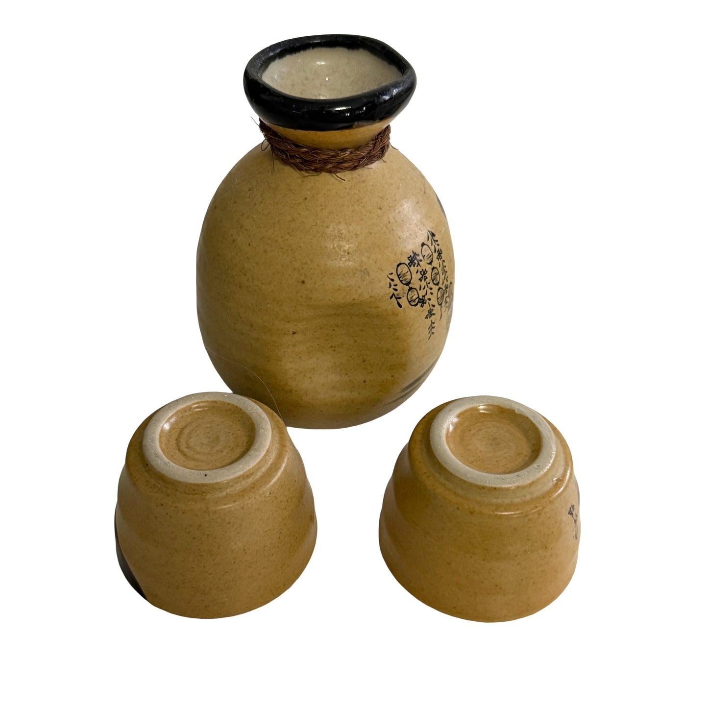 Vintage Japanese Sake Set Geisha Tokkuri 2 Ochoko Cups Mid Century Japan