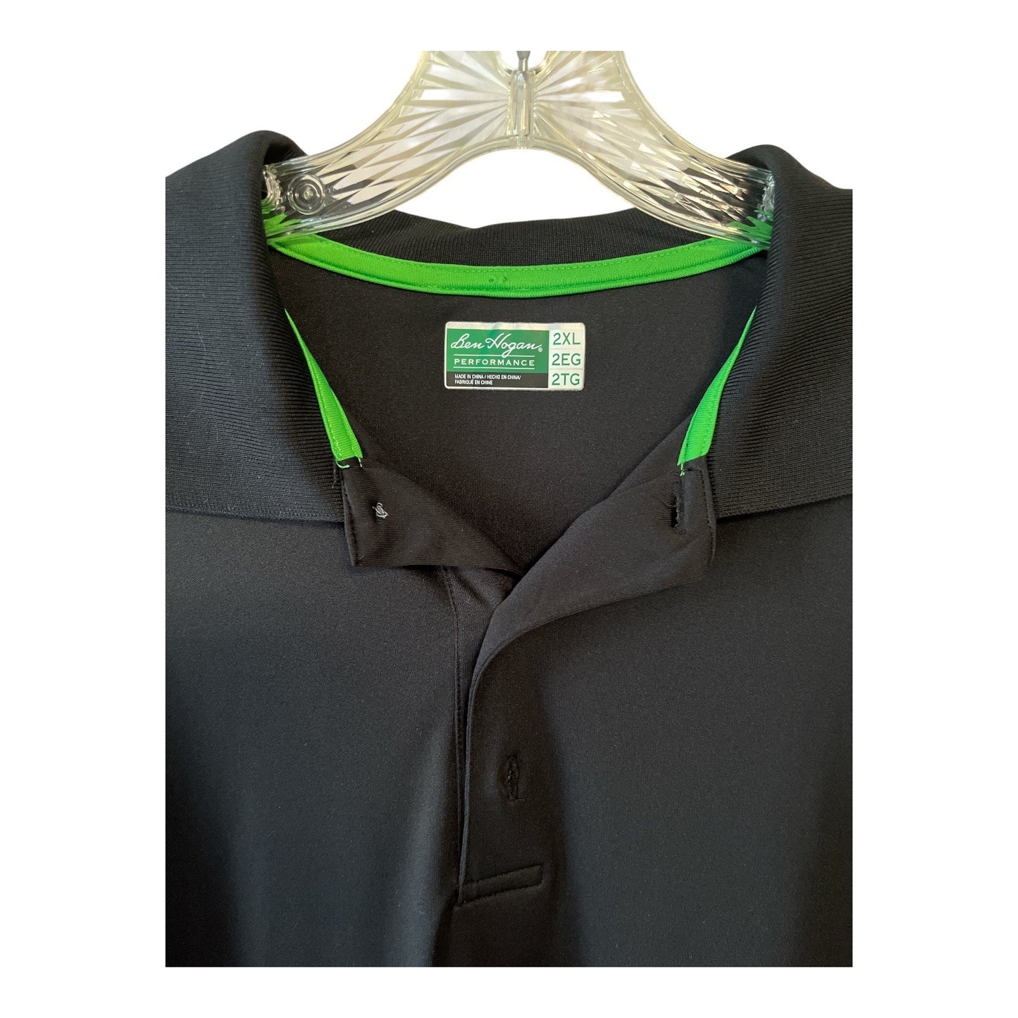 Ben Hogan Performance Polo Shirt Mens 2XL Black Green Athletic Golf Moisture Wicking