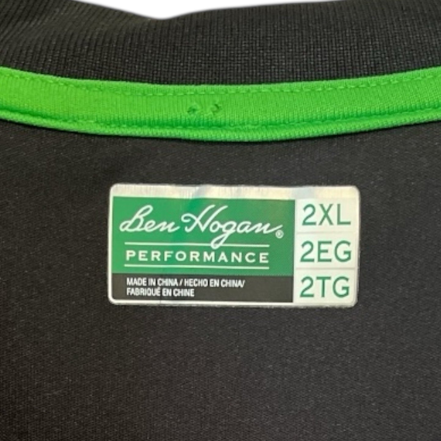Ben Hogan Performance Polo Shirt Mens 2XL Black Green Athletic Golf Moisture Wicking